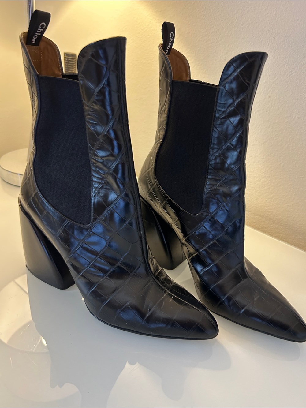 Chole booties Black Quilted Leather Block-Heel Ankle Boots